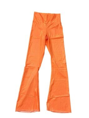 Metallic Orange Flared Leggings High Waist